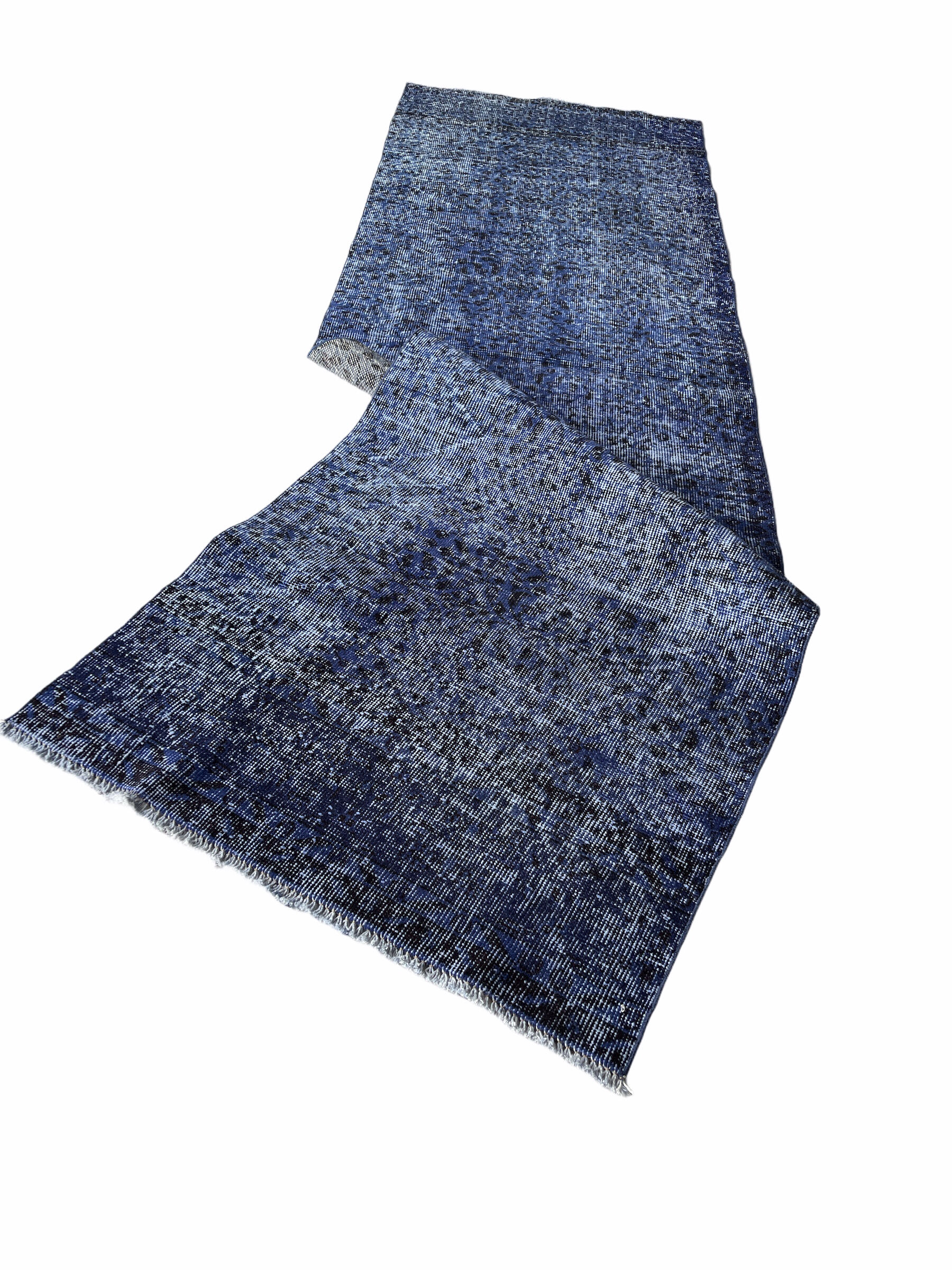 Distressed Turkish Narrow Runner 316 X 98 cm Wool Vintage rug, Over-dyed Navy Blue