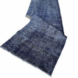 Distressed Turkish Narrow Runner 316 X 98 cm Wool Vintage rug, Over-dyed Navy Blue