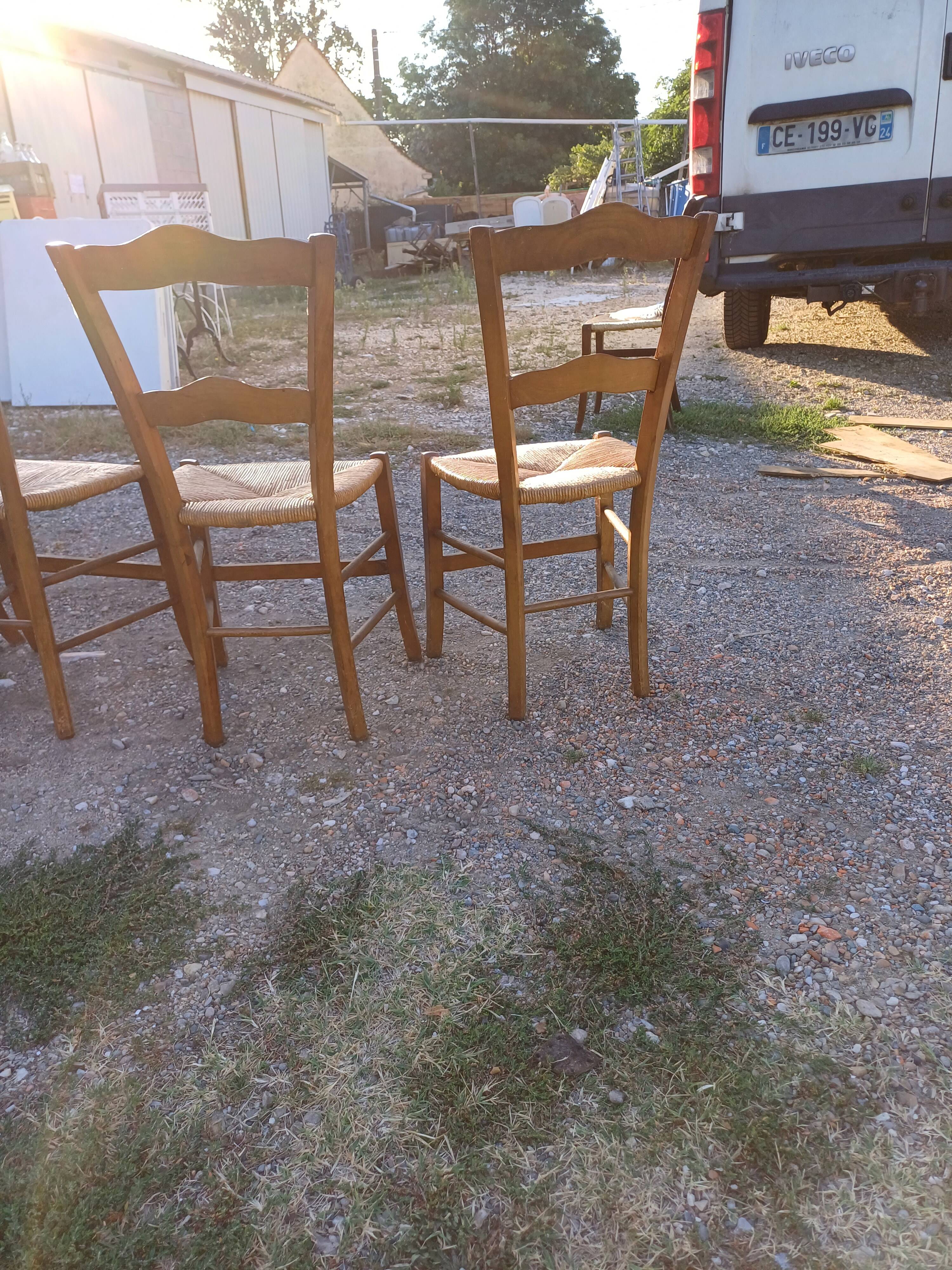 6 Old Straw Chairs