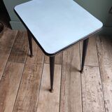 Side table plant holder formica feet compass wood brass vintage