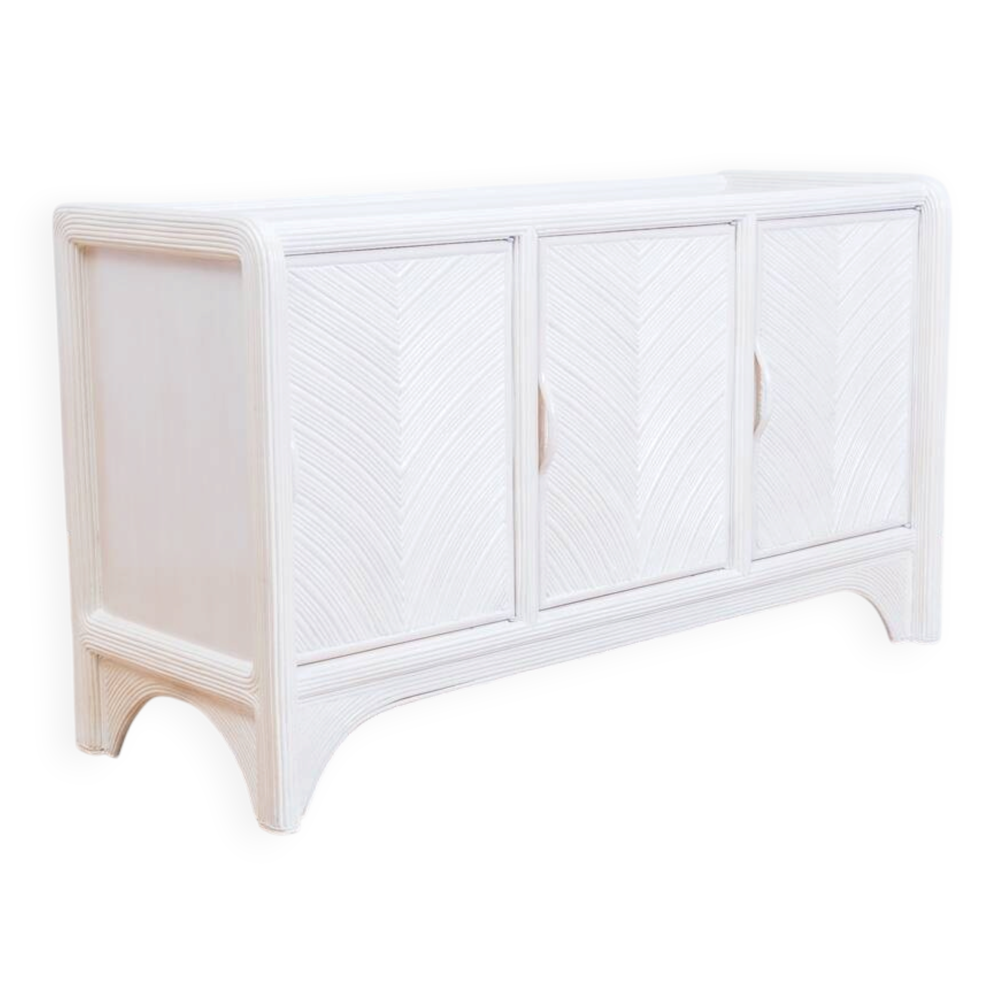 Enfilade Mid-Century Pencil Reed / en rotin, costal design des années 80.