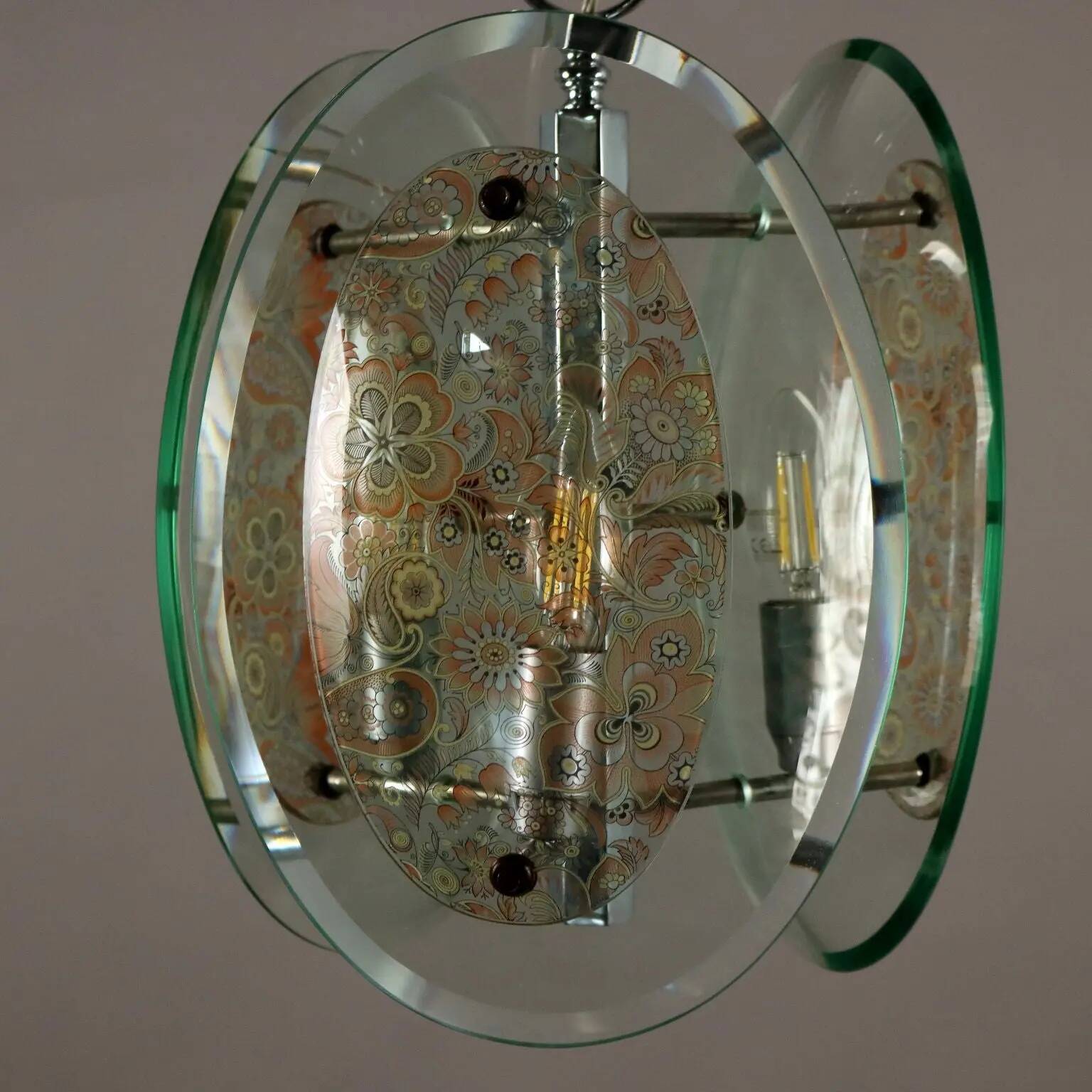Suspension vintage des années 1960 en verre et métal, Italie