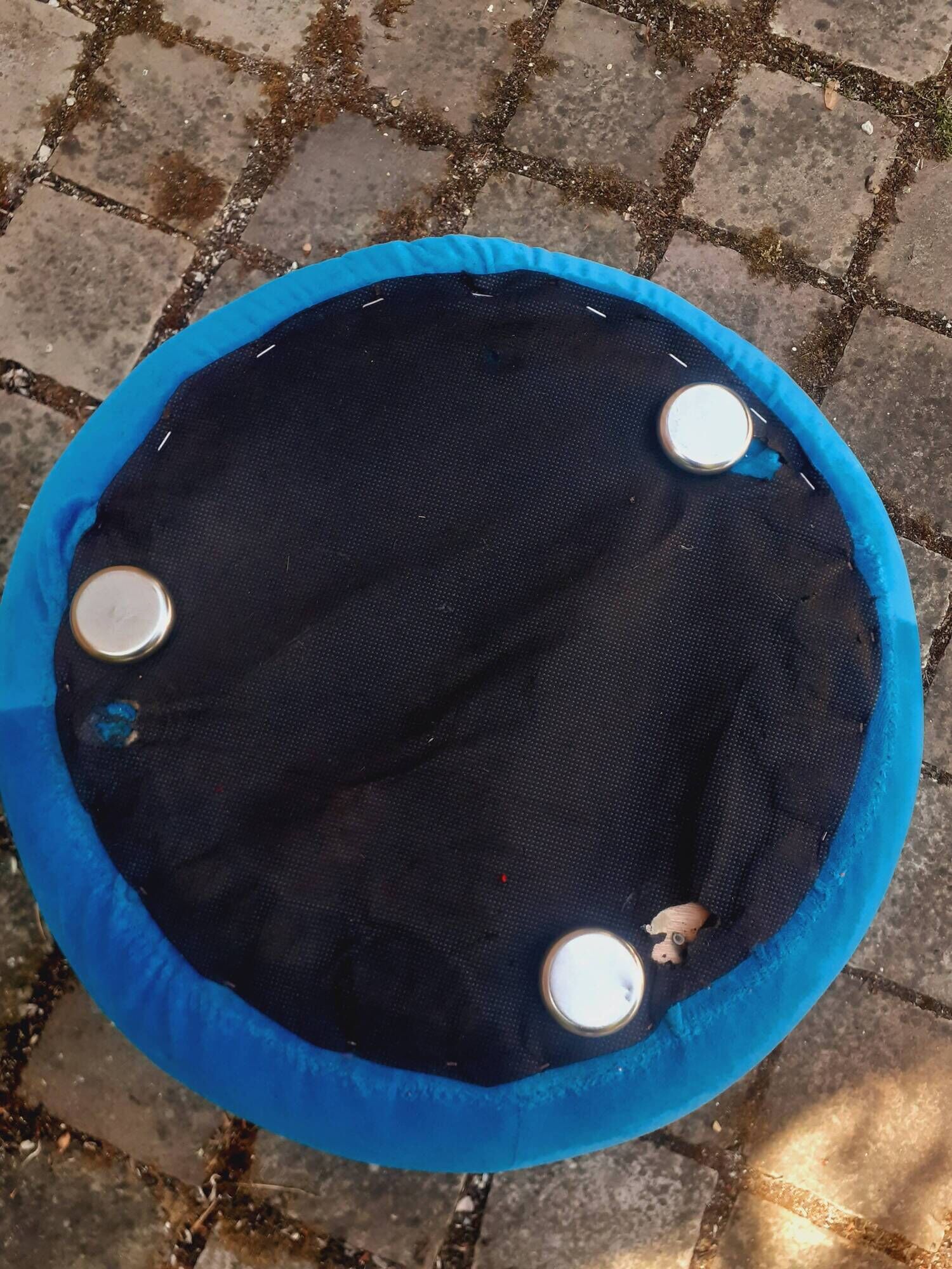 Pair of stools, blue ball ottoman from the 80s.