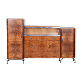 Restored Walnut Bauhaus Sideboard by Robert Slezak, Chrome-Plated Steel, Czechia, 1930s