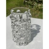 Contemporary hand-blown transparent Murano glass vase with bubbles