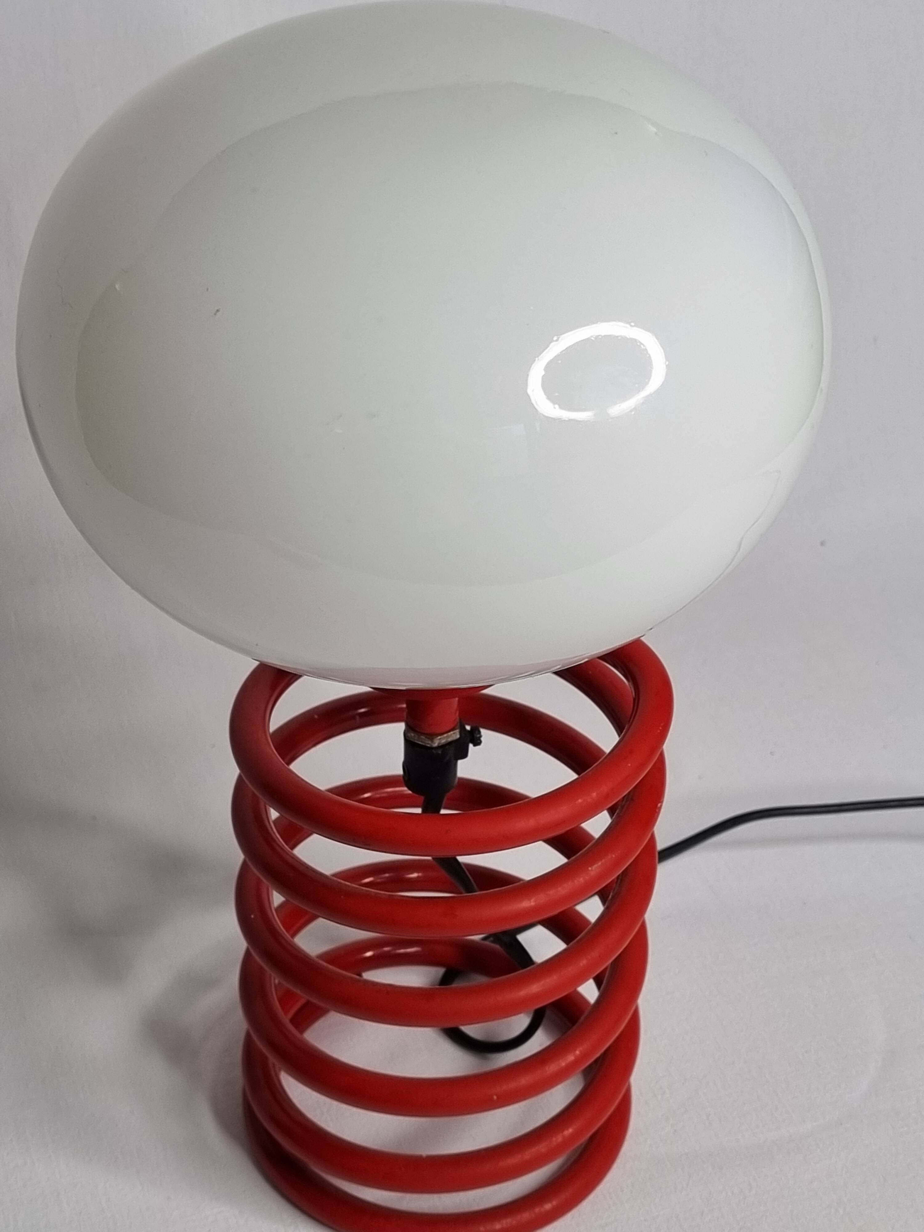 Vintage red lacquered spring lamp, 70s