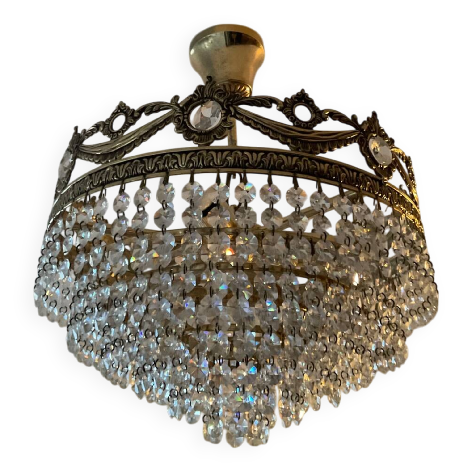 Vintage chandelier cascade of crystal and brass tassels