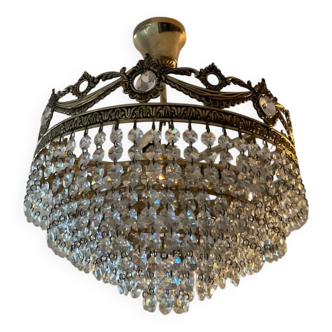Vintage chandelier cascade of crystal and brass tassels