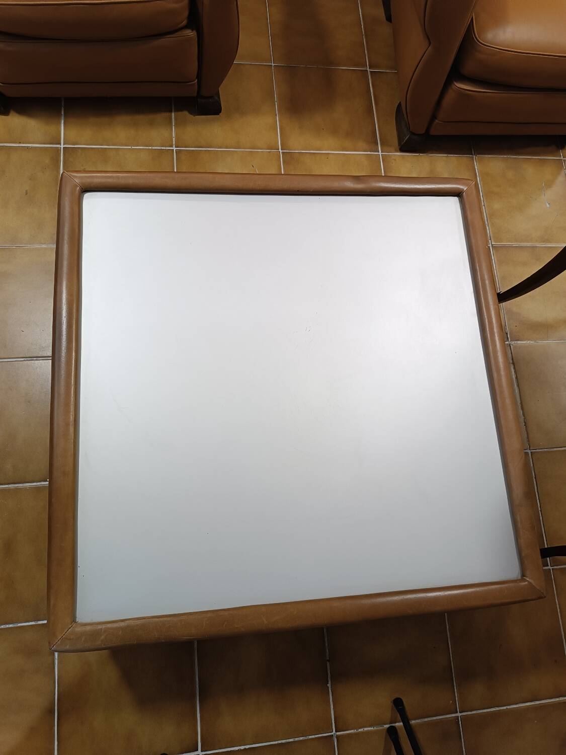 Leather and brushed metal coffee table from the 70s
