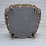 1960s, Danish armchair, light green furniture velour, teak wood legs.