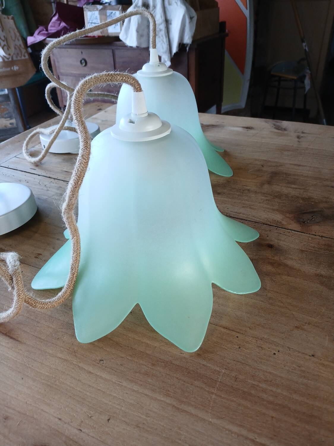 Pair of vintage tulip pendant lights