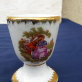 4 small porcelain mazagrans workshop of the Tabalou scenes gallant Fragonard style H 8 cm