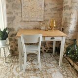 Small table, desk and its patinated chair