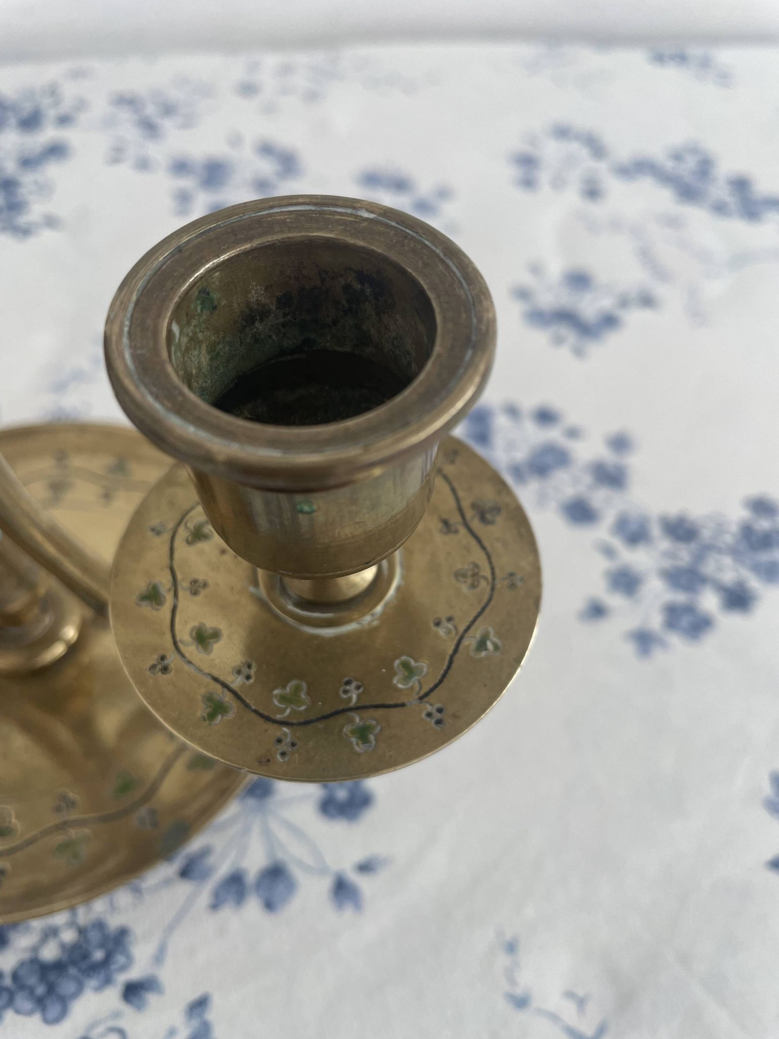 Pair of candlesticks, gilded and enamelled brass, Art Nouveau, early 20th century