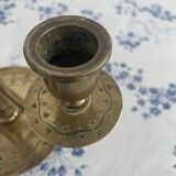 Pair of candlesticks, gilded and enamelled brass, Art Nouveau, early 20th century