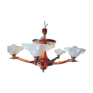 Lustre en verre opalescent - cuivre