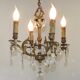 French Vintage Bronze and Glass 4 Light Art Nouveau Crystal Chandelier