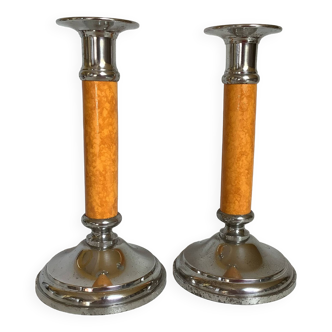 Pair of pewter candlesticks from the manor