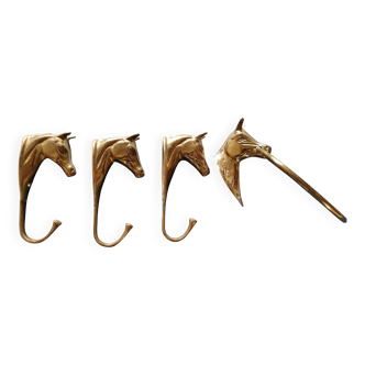 Lot de 3 patères et 1 porte serviette chevaux laiton