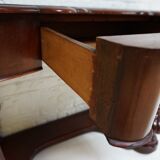 Biedermeier mahogany wall console table or desk with leather inlay top and drawer