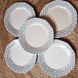 5 small plates numbered 38 Sarreguemines geometric shape pattern vintage 40s