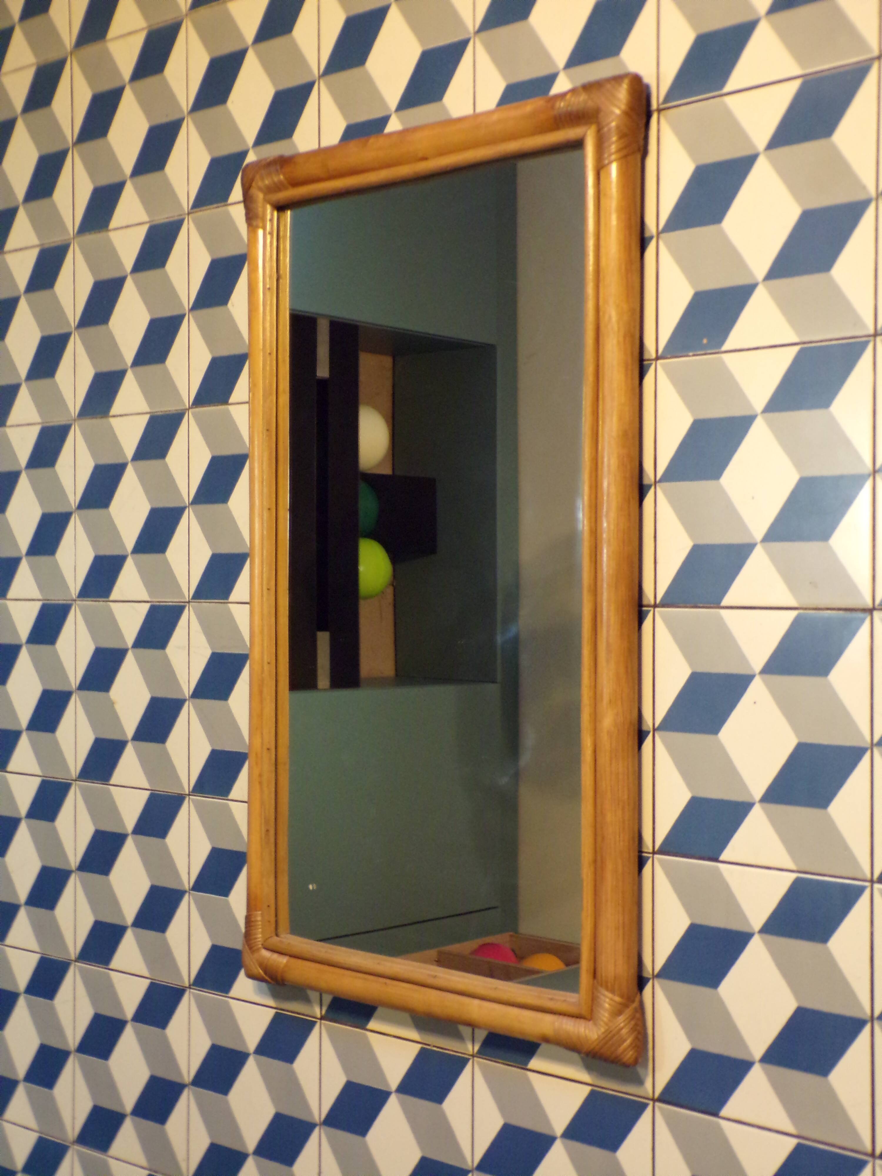 Vintage bamboo and rattan mirror 48X80cm