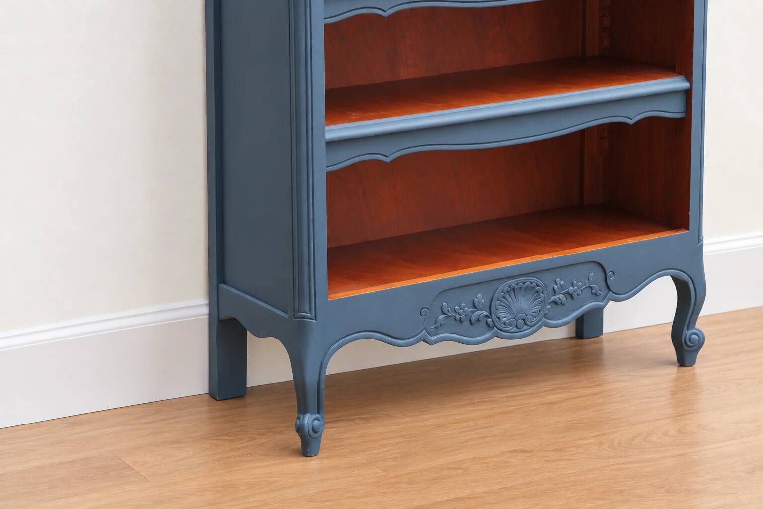 Renovated antique bookcase – Bleu des Vosges library, Libéron and natural wood – H100 cm