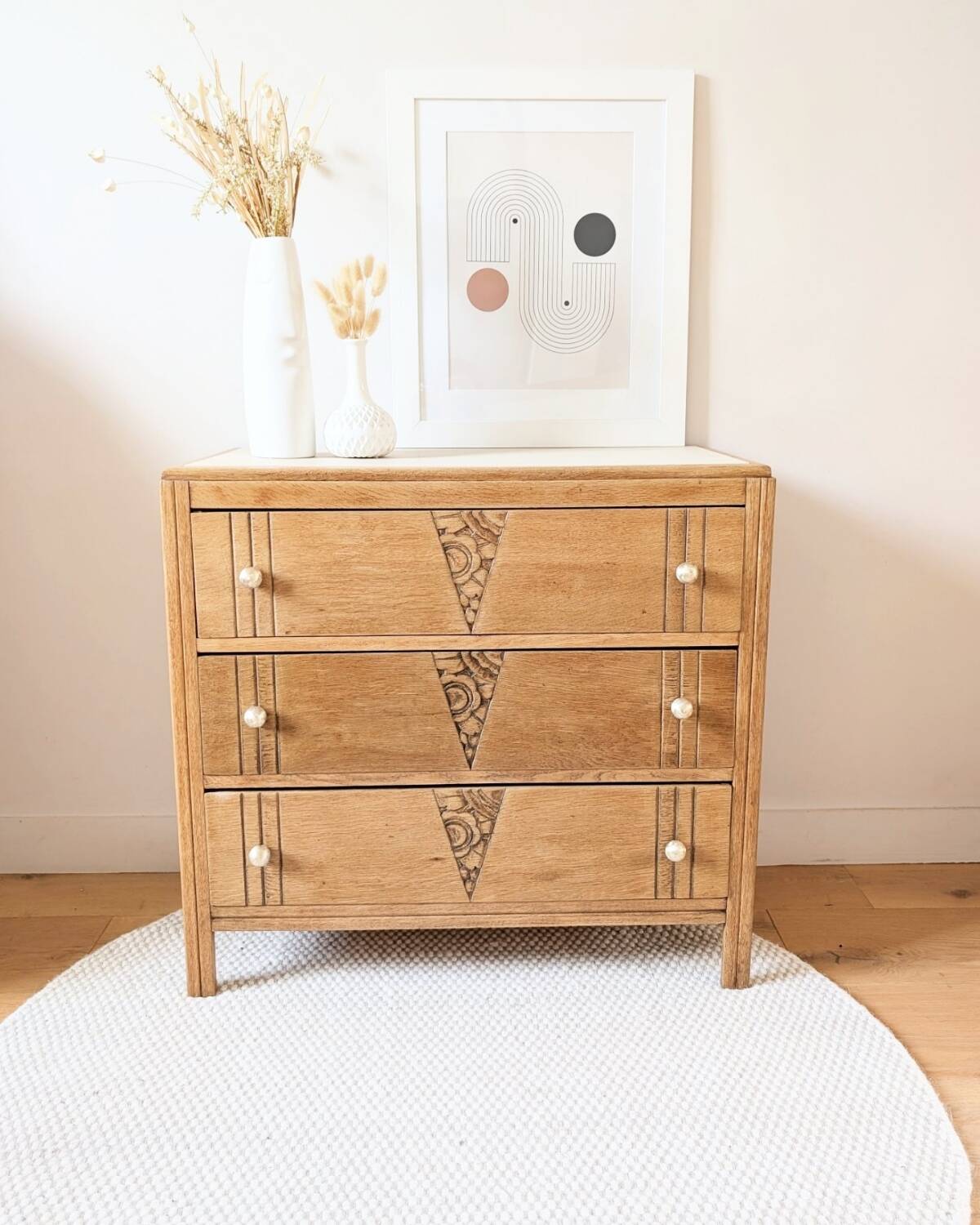 Renovated Art Deco oak chest of drawers