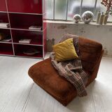 Pair 70s brown velvet armchairs