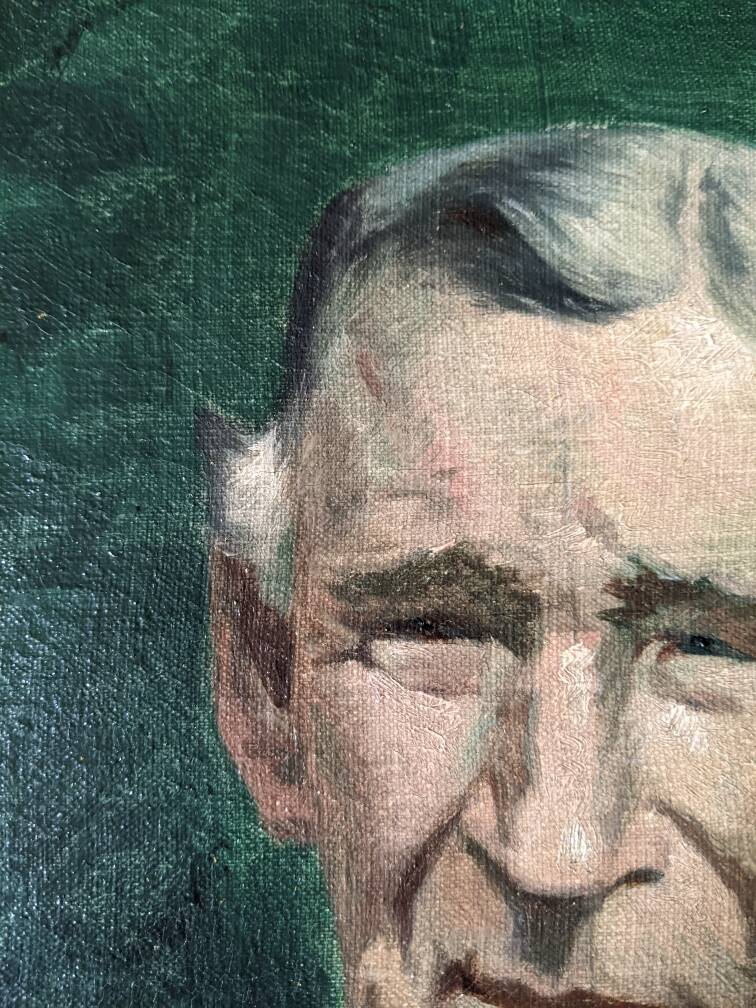 Old oil on canvas portrait of a man from the 20th century, countryside decoration, golden frame