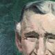 Old oil on canvas portrait of a man from the 20th century, countryside decoration, golden frame