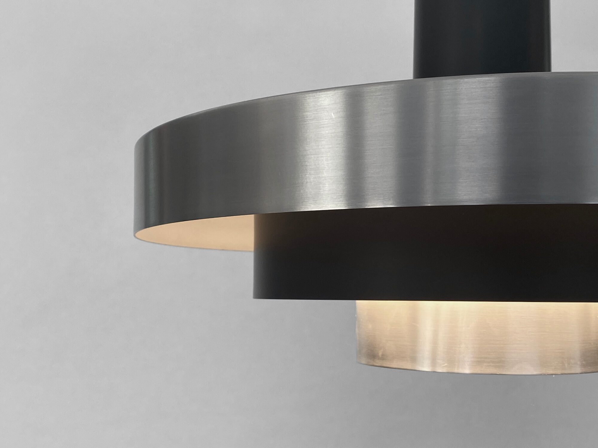 Layered pendant light in brushed aluminum. Denmark 1960s