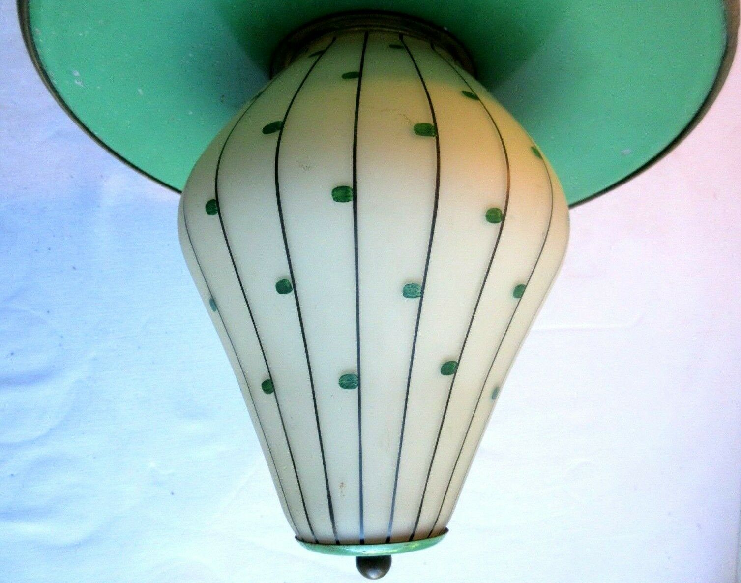 Green sheet metal and globe glass hanging lamp
