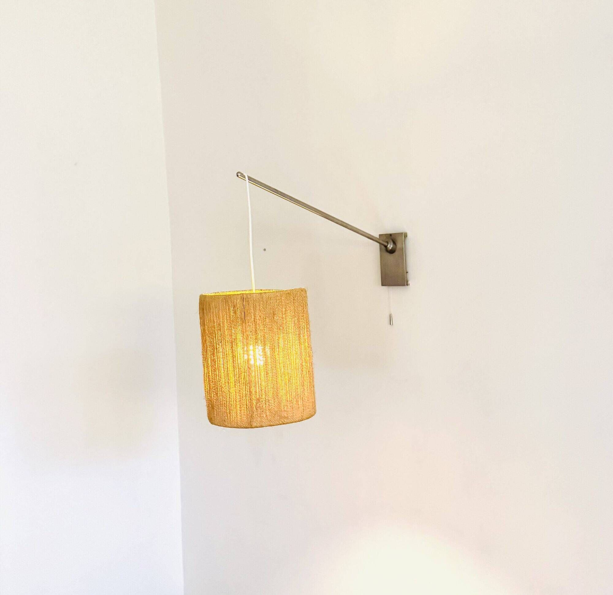Large Sisal Shade Wall Lamp With Metal Arm, Sweden 1960S