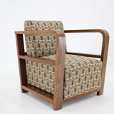 1930s art deco armchair in walnut and backhausen fabric,czechoslovakia
