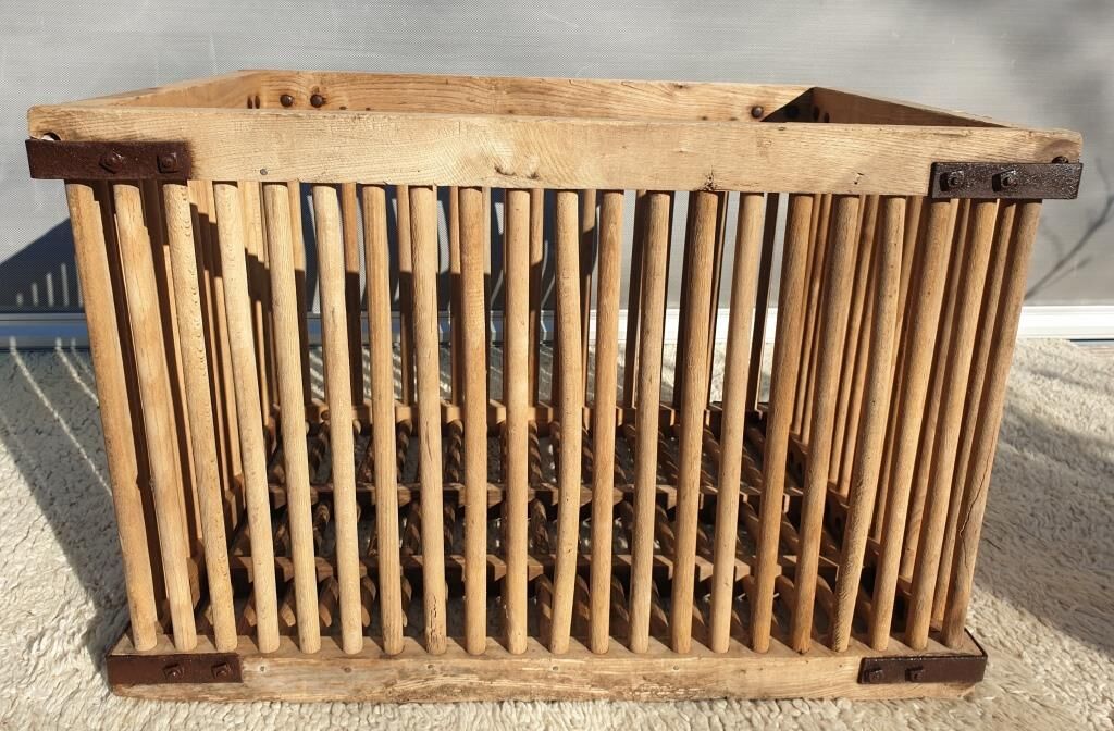 Caisse panier cage de filature XIXe à barreaux bois