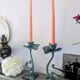 Pair of patinated greenish-blue bronze candlesticks Art Nouveau style