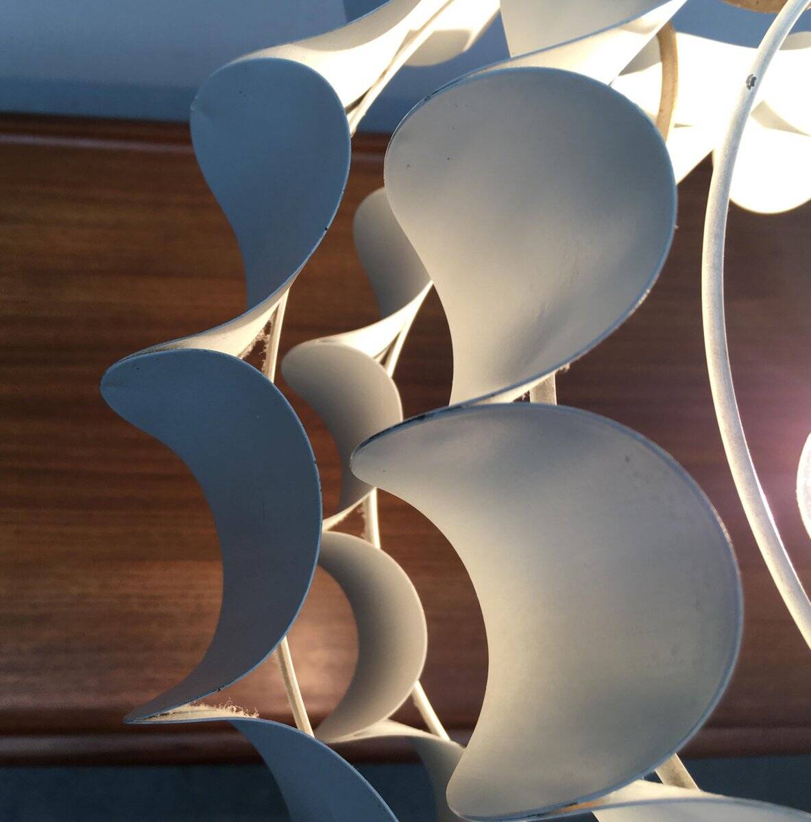 Mid-century white metal Swiss suspension by H. Zender for Temde.