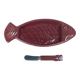 Vintage red ceramic butter dish + matching knife