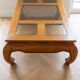 Coffee table in solid cherry wood with glass tops.