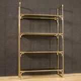 Italian bookshelf in golden metal with glass shelves