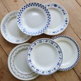 6 mismatched vintage blue and white earthenware dinner plates – Lot Marl