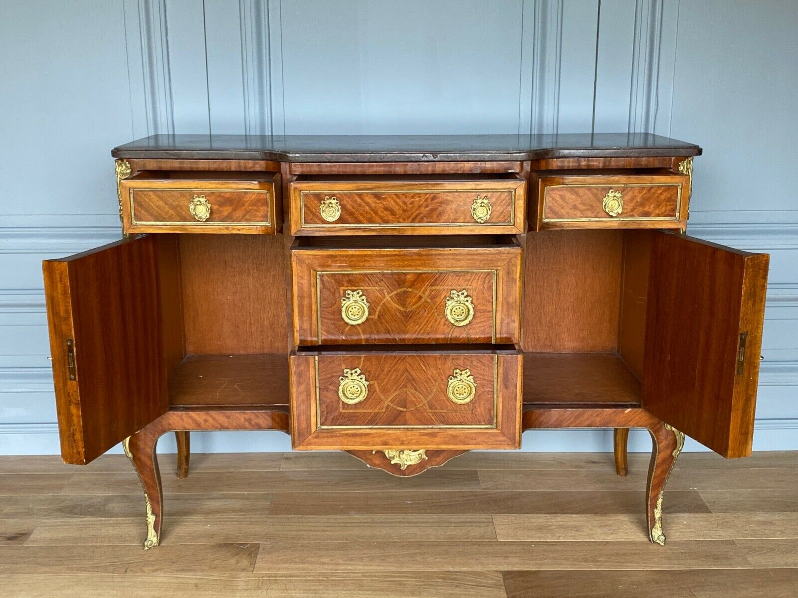COMMODE TRANSITION LOUIS XV XVI LATE XIX TH ORNAMENTATION BRONZE MARBLE