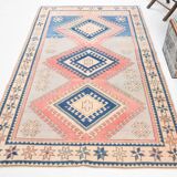 4x8 Salmon & Blue Handmade Wool Oushak Rug, 141x230Cm SK 20160