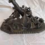 Daum Art Nouveau style lamp in wrought iron, unsigned