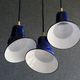Set of 3 industrial suspensions in blue and white enamelled sheet - delivered with cable