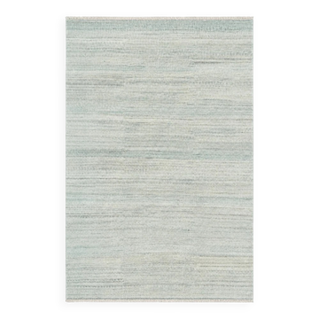 Minimalist Handmade Area Rug in Ivory. Hand-Knotted Wool and Bamboo Carpet