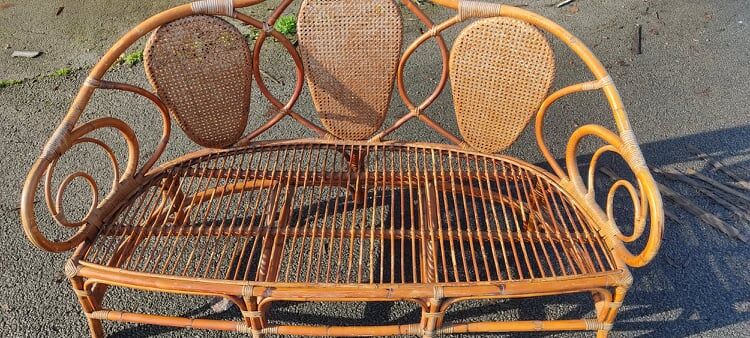 Rattan bench and cannage, vintage
