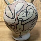 Hand-painted terracotta amphora, 60's design, signed "tm", vintage