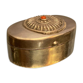 Oval silver box enhanced with coral Middle East India Asia